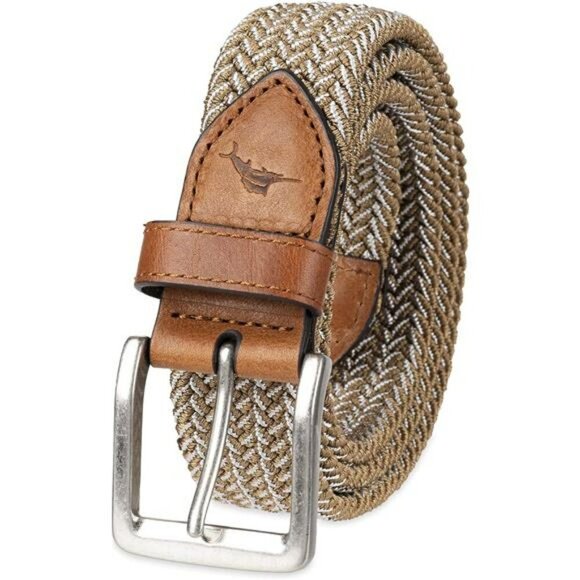 Mens stretch web belt two tone braided adjustable leather casual golf belt - Picture 1 of 6